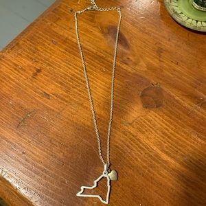New York State silhouette with heart necklace